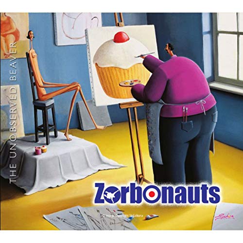 "Album cover art: man painting a cupcake, with a wooden mannequin beside him."