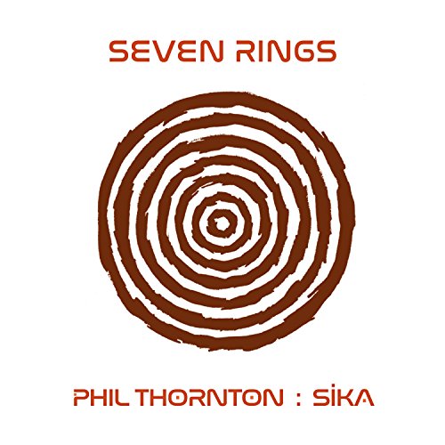 "Album cover with red text and a brown spiral design on a white background."