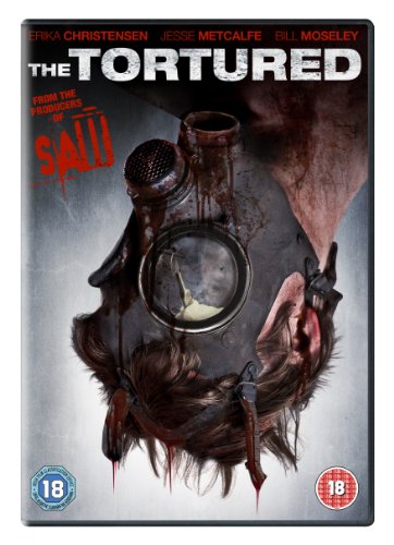 DVD cover for "The Tortured" featuring a gruesome illustration with a gas mask.