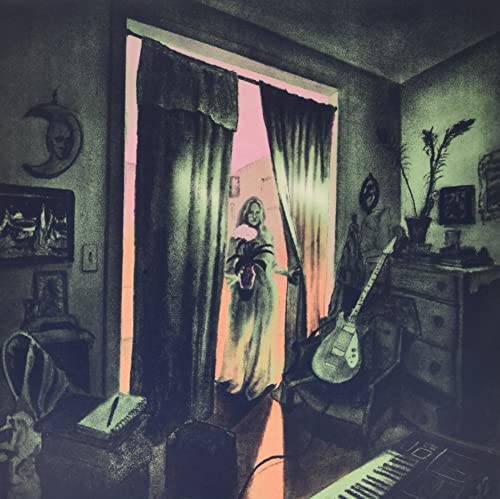 Moody album cover depicting a woman in a doorway with musical instruments.