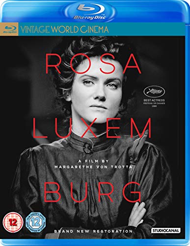 Rosa Luxemburg" Blu-ray cover featuring a black and white portrait of the historical figure.