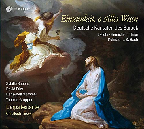 "CD cover featuring Jesus kneeling, with an angel on a cloud above him."