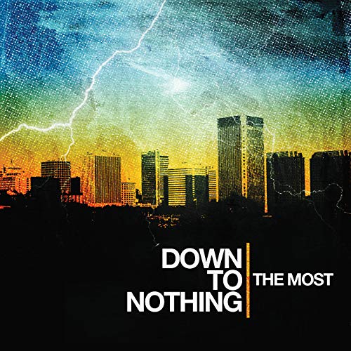 CD cover with a city skyline silhouetted against a stormy, colorful sky.