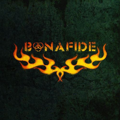 "Vinyl record with a dark green cover featuring 'Bonafide' in yellow-orange flames."