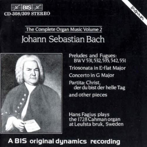 CD cover for Bach’s organ music featuring a portrait of Johann Sebastian Bach.