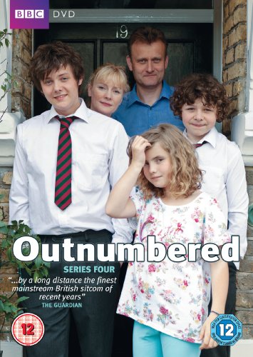 "Outnumbered Series 4 DVD cover featuring a family of five standing outside a house."