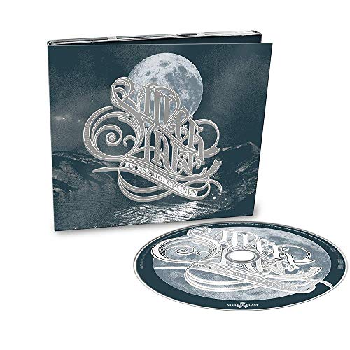 "Album cover with 'Silver Lake' in ornate text, moonlit lake, and mountains."