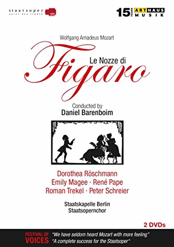 DVD cover for Mozart's "Le Nozze di Figaro" with red title and black silhouettes.