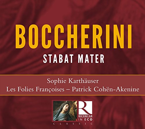 Red CD cover with "Boccherini Stabat Mater" in yellow and white text, featuring a logo.