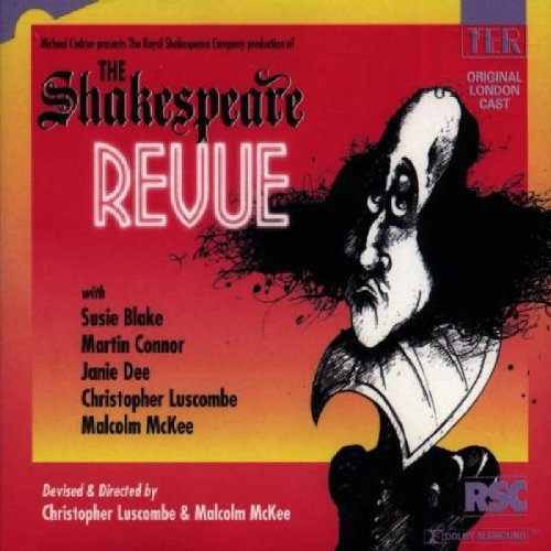 CD cover for The Shakespeare Revue featuring a caricature of William Shakespeare on red.