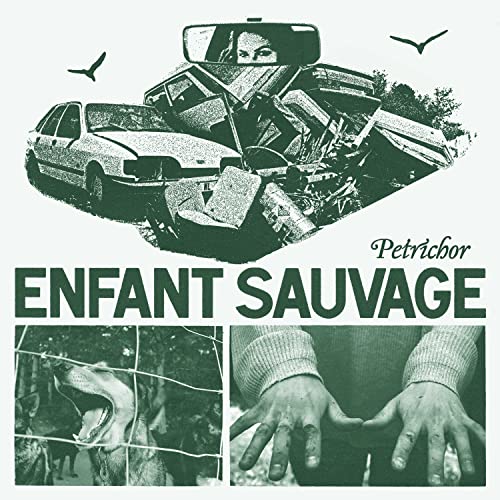 CD cover: wrecked cars, birds, hands, and a snarling dog.