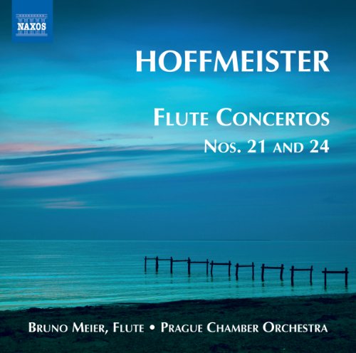 CD cover: blue seascape with wooden posts, text "Hoffmeister Flute Concertos".