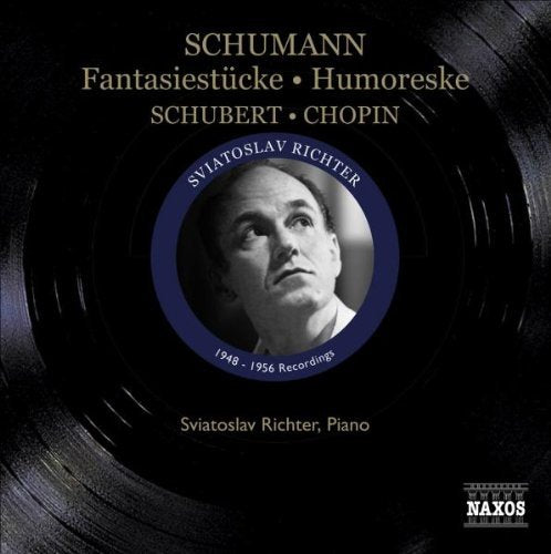 "CD cover with a vinyl record and Sviatoslav Richter's portrait in the center."