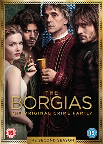 DVD cover for "The Borgias" Season 2, featuring four main characters in Renaissance attire.