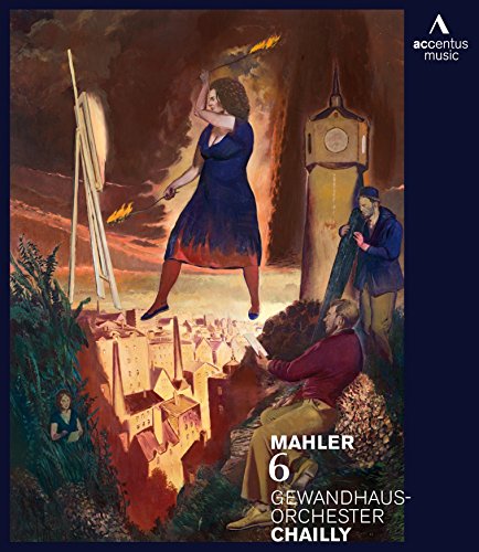 "Album cover featuring a painting of a woman floating above a town."