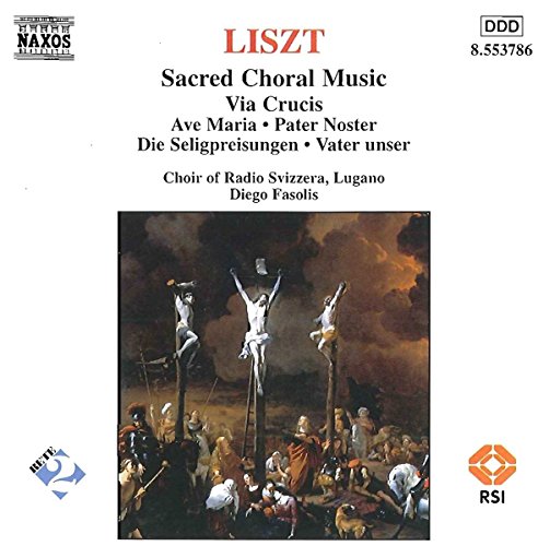 CD cover for Liszt’s Sacred Choral Music featuring a painting of crucifixions.