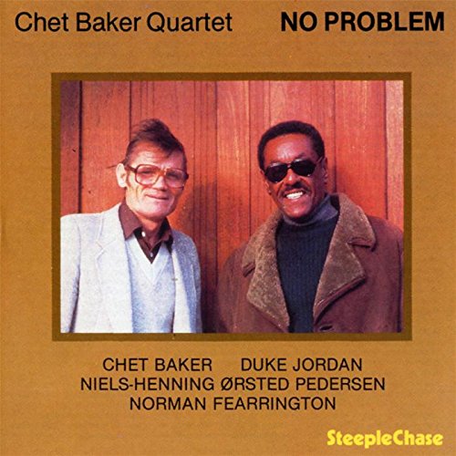 Chet Baker Quartet album cover featuring two men, brown background, and black and yellow text.