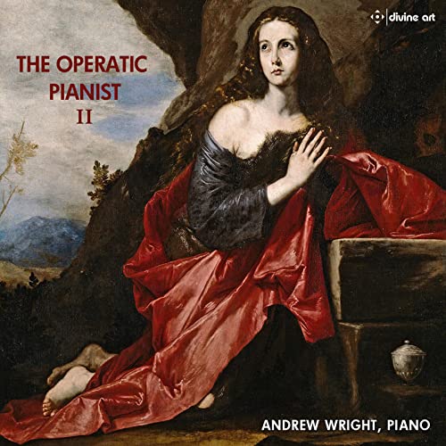 CD cover: painting of a woman in red drapery, mountainous landscape.