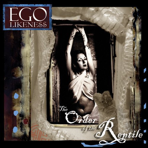 "Album cover with a woman in a white dress, arms raised, in a distressed frame."