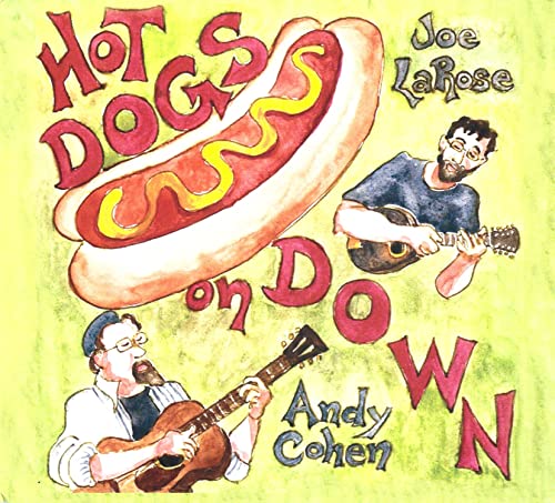 CD cover with hot dog illustration, two musicians, and colorful text.
