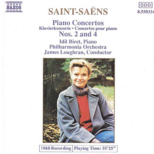 CD cover: Saint-Saëns piano concertos with pianist Idil Biret’s portrait.