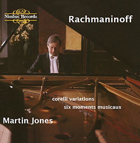 "Album cover with a man playing piano, 'Rakhmaninov' and 'Martin Jones' text."