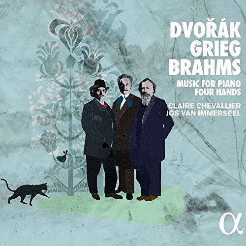 CD case with blue cover, featuring three men and a black cat illustration.