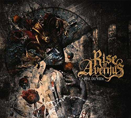 "Album cover featuring a dark, grungy, abstract image with gold text 'Rise of Avernus'."