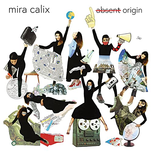 CD cover for Mira Calixâs âAbsent Originâ with collage of figures and objects.