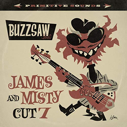 Vinyl record cover with cartoon man playing guitar, beige background, and "BUZZSAW JOINT CUT 7" text.