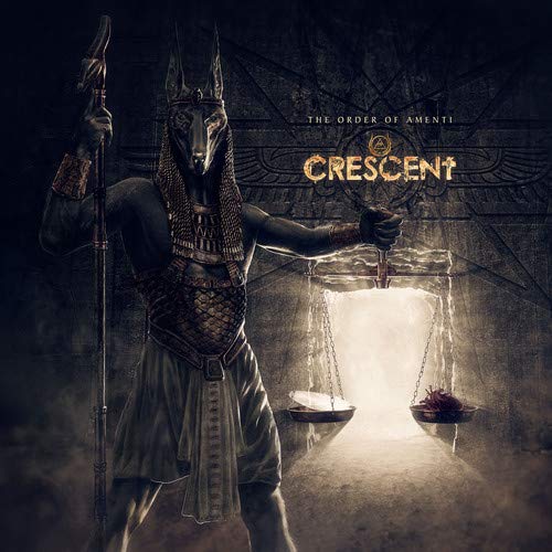 Album cover featuring an Anubis figure holding scales with a glowing background.