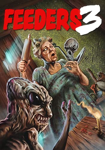 Feeders 3" DVD cover: elderly woman, aliens, and monster in a hallway.
