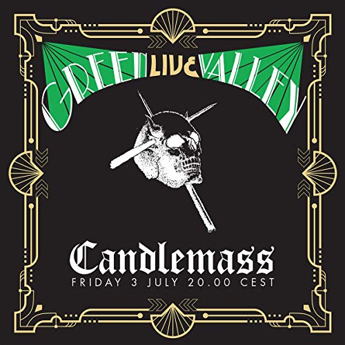 Candlemass "Green Valley Live" vinyl album cover with skull and art deco frame.
