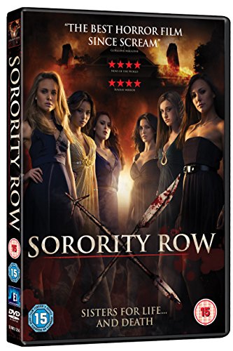 "Sorority Row" DVD case featuring five women and a bloody axe against a dark background.