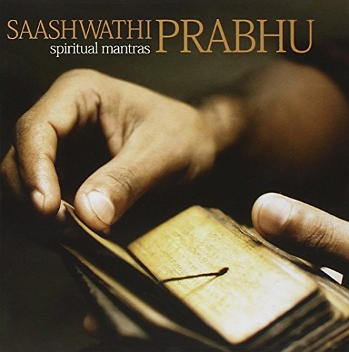 "CD cover with hands holding a stack of cards, title 'Saashwathi Prabhu Spiritual Mantras' in orange."