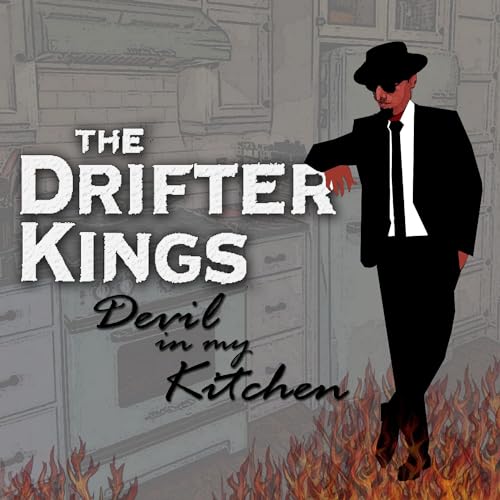CD cover: man in suit stands in a flaming kitchen scene.