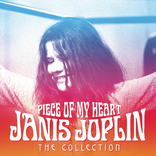 Janis Joplin album cover, portrait with vibrant pink and blue tones.