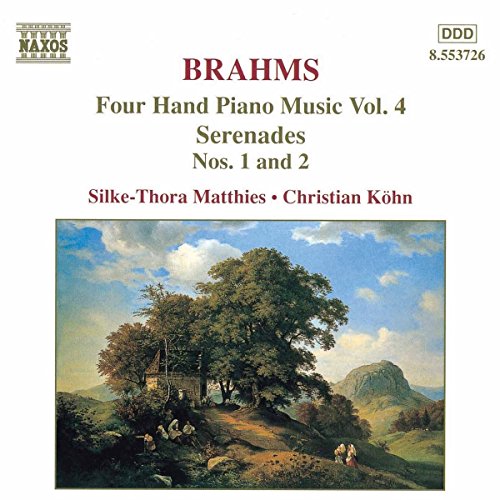 CD cover for Brahms' Four-Hand Piano Music, Vol. 4, with landscape painting.