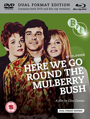 Here We Go Round The Mulberry Bush" Blu-ray cover with three actors.