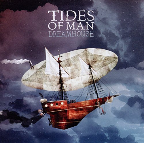 "Tides of Man album cover featuring a ship with a blimp above a cloudy sky."