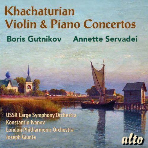 CD cover for Khachaturian violin concertos with a Russian landscape.