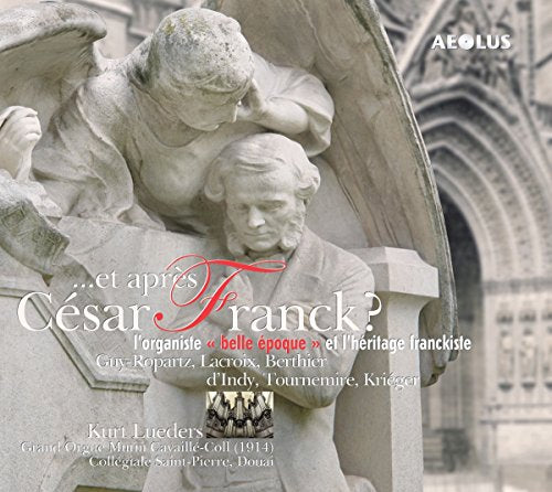 A CD cover featuring a stone sculpture of two people and a church.