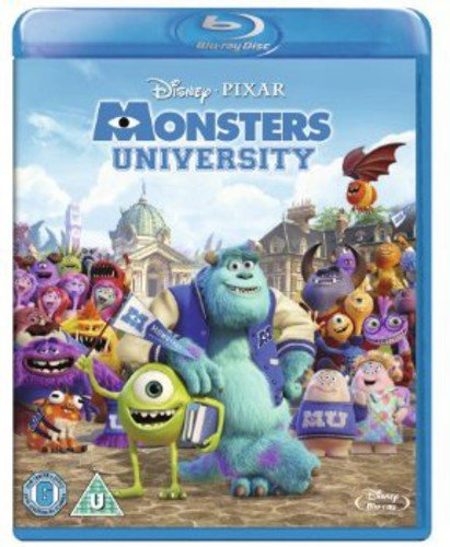 "Blu-ray cover featuring Mike Wazowski, a green monster, wearing a blue cap."