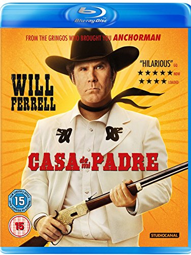 Blu-ray cover for "Casa De Mi Padre" featuring Will Ferrell in a cowboy hat.