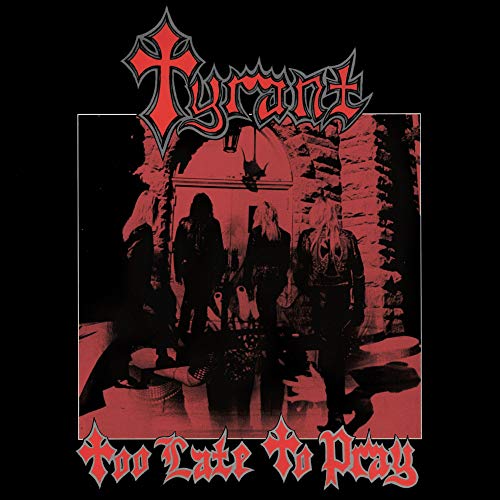 Red and black album cover featuring a band in front of a doorway.