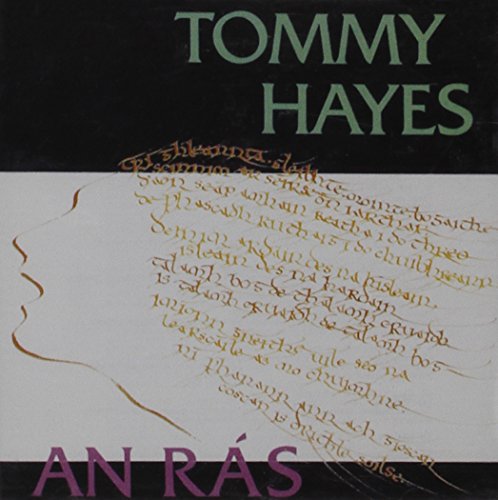"Album cover with torn parchment and text: 'Tommy Hayes - An Ras' in green and purple."