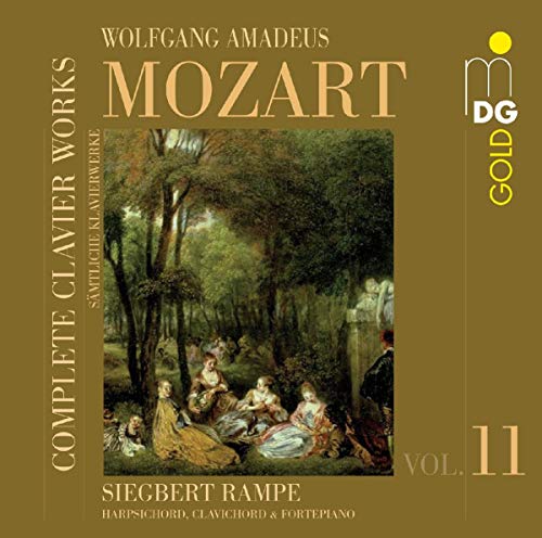 CD cover for Mozart's complete works, Vol. 11, featuring a pastoral painting.