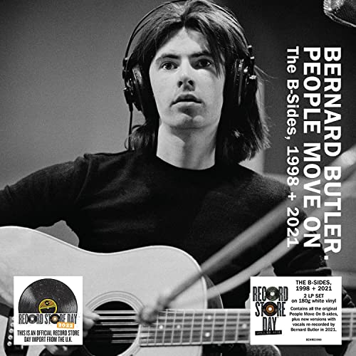 Bernard Butler album cover: musician with guitar, headphones, white vinyl edition.