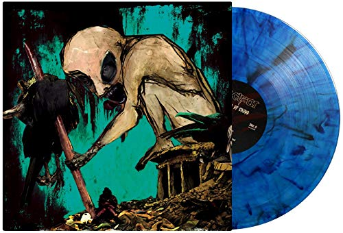 Vinyl record with unsettling cover art of a gaunt figure and crows.