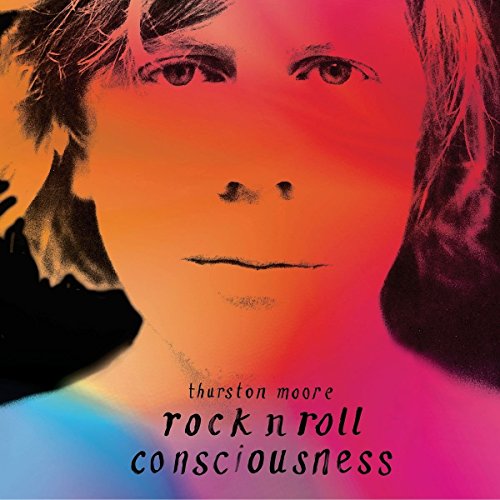 Thurston Moore album cover: close-up of a man’s face with bold text.